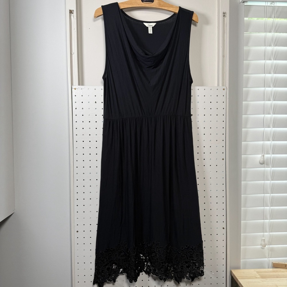 Soma Midi Dress Women's Medium Black Lace Sleeveless Draped Comfy Neck‎ Stretchy